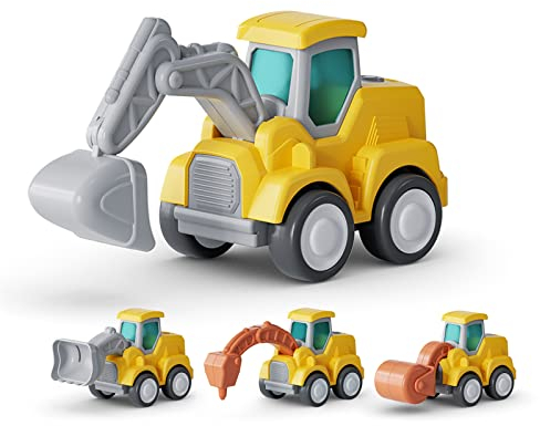 CARLORBO Auto Spielzeug Traktor Bagger Kinder 2 Jahre - Baufahrzeuge kinderspielzeug ab 18 Monate 3 Jahre Drücken und Losfahren Sandspielzeug Geschenk für Junge Mädchen (4 pcs)