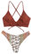 ZAFUL Ethnisch Drucken Gerippt Schnüren Zugezogen Frech Hoher Schnitt Bikini-Set Fest Gepolstert Zwei Stücke Badeanzug Bademode für Damen (E-Braun,M)