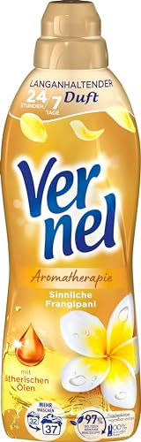 Vernel Aromatherapie Sinnliche Frangipani Weichspüler (32 Waschladungen), langanhaltender Wäscheduft mit ätherischen Ölen für 24/7 Frische, recycelbare Flasche