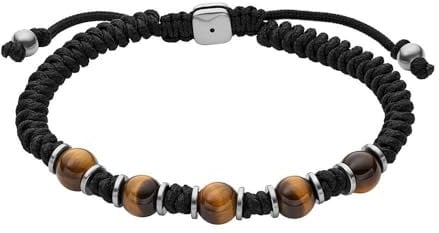 Fossil Herren-Edelstahl-Perlenarmband mit Schieberverschluss, Schwarz und Gelb