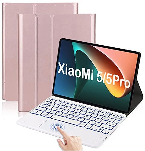 QYiiD Beleuchtete Tastatur Hülle mit Touchpad für Xiaomi Mi Pad 5 Pro 11 Zoll, Abnehmbare Kabellose Bluetooth QWERTZ Tastatur mit Schutzhülle/Trackpad für Xiaomi Mi Pad 5/5 Pro, RoséGold