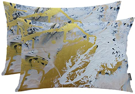 Shrahala Gold Modern Paint Pillowcases, Black Abstract Splatter Lumbar Pillow Cover Decorative Blended Double-Sided No Inserts for Bedroom Sofa Living Room Set of 2 (26 x 20 in)