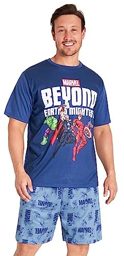 Marvel Avengers Mens Pyjamas Set Short PJs Nightwear Spiderman Lounge Set Comfy Sleepwear Breathable Gifts for Men (3XL, Blue)