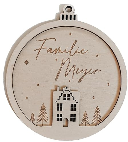 Weihnachtsbaum Schmuck mit Namen personalisiert aus Holz - Weihnachtsbaumkugel Deko Weihnachten