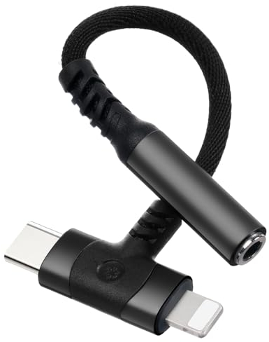 AXFEE Kopfhöreradapter 2-in-1, Adapter USB C Auf Klinke und Light-ning auf 3,5mm Klinkenstecker, Klinke Kopfhörer Adapter für Typ-C Geräte, i-Products, i-Phone, Samsung Galaxy, Huawei (Schwarz)