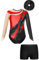 iiniim Kinder Mädchen Turnanzug Gymnastikanzug mit Shorts Haarband Glänzend Gymnastik Leotard Trikotanzug Wettbewerb Tanzkostüm Rot&Schwarz 122-128