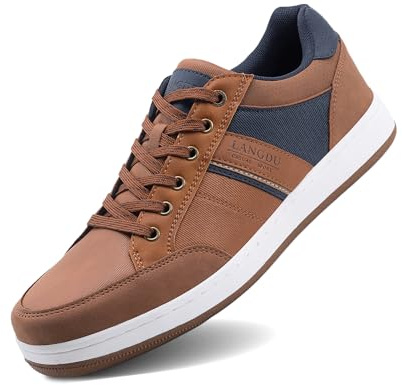 LANGDU Mens Casual Shoes Trainers Fashion Sneakers 7-11UK,11UK,Brown 50 | Lightweight,Comfortable,Non-Slip Sole,Everyday Wear
