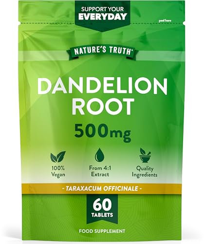 Dandelion Root Tablets | 500mg | High Strength Dandelion Extract | Taraxacum Officinale 4:1 Extract | 60 Vegan Tablets | Nature's Truth