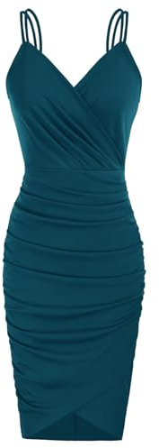 GRACE KARIN Dunkel blau-grün Business Kleid Damen bleistiftkleid Knielang Retro Kleid CL1151-21 M