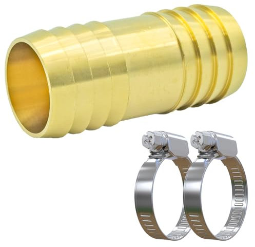 Schlauchverbinder 1 1/4 Zoll aus Messing - Set mit 2 Edelstahl_Schlauchschellen - Schlauch Verbindungsstück für Schläuche mit 32mm Innendurchmesser