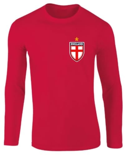 Second Ave Men's Unisex England Flag Badge Euros World Cup Football Red Long Sleeve T Shirt Top Kit