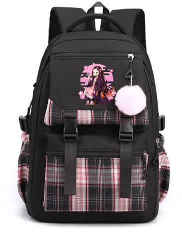 Anime Demon Tanjiro Nezuko Slayers Daypacks Travel Backpack Fashion School Bags for Teens Girls Women Students with Kawaii Pendant