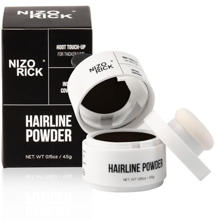 Poudre de Retouche Racines Cheveux Noir,Hairline Powder,Retouche Instantanée Racine Cheveux Blanc & Zones Clairsemées,Avec Miroir & Applicateu 4.5g