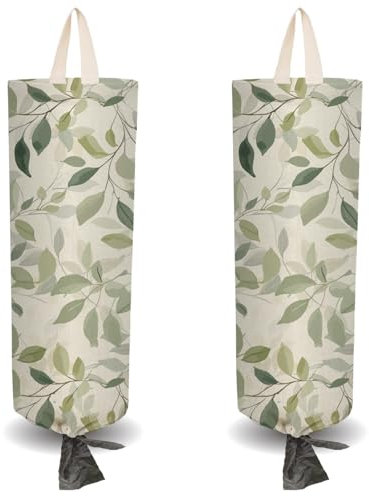 CRASPIRE 2 Soporte de Plástico para Bolsas de la Compra con Hojas Verdes Y 4 Ganchos Reutilizable para Montaje En Pared Resistente para Guardar Bolsas de la Compra de Lona Impermeable Lavable para el