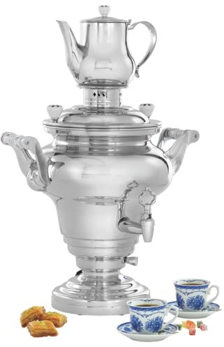 MBH Samowar, 15 l, professioneller Wasserkocher mit Teekanne, industrieller Wasserkocher mit Keramikgriffen für Gastronomie