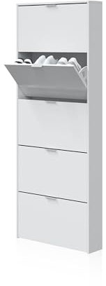 duehome | Zapatero con 5 Puertas, Mueble Zapatero Estrecho Dormitorio, Capacidad 15 Pares, Modelo Nia, Color Blanco Brillo, Medidas: 70 cm (Ancho) x 180 cm (Alto) x 17 cm (Fondo)