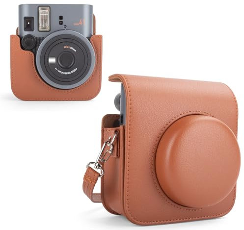 MUZIRI KINOKOO Protective Case Compatible for Instax Mini 41 Instant Camera, Retro PU Leather Camera Case for Fuji Instax Mini 41 with Photos Pocket & Adjustable Shoulder Strap - Brown