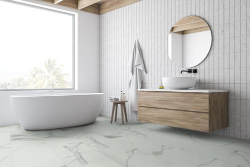 Lignum Core LVT Flooring, Carrara White Marble Matt, Rigid Core Vinyl Tiles, 610mm x 305mm x 5.5mm, Pack Size 2.23m², Matte Finish