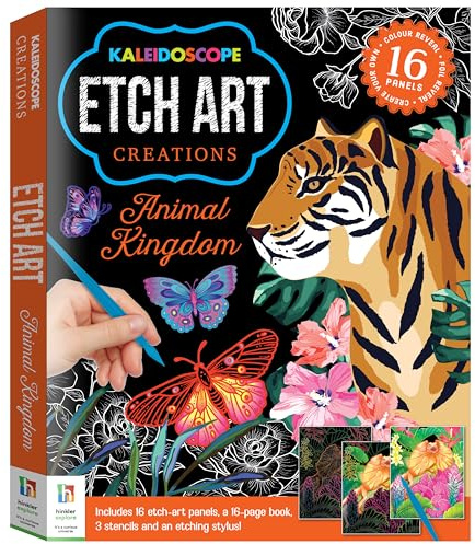 Hinkler | Kaleidoskop Etch Art Creations Animal Kingdom | Kratzkunst für Erwachsene | Kunst und Handwerk mit Tieren | Geschenke für Kunstliebhaber