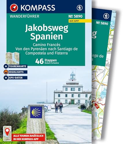 KOMPASS Wanderführer Jakobsweg Spanien, Camino Francés. Von den Pyrenäen nach Santiago de Compostela und Fisterra, 46 Etappen mit Extra-Tourenkarte: mit Touren und GPS-Daten in der KOMPASS-App