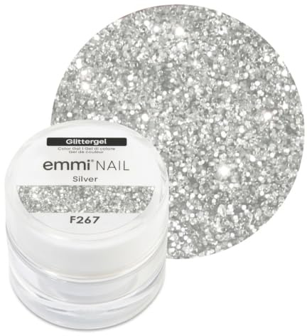 Emmi Nail Glittergel | UV/LED-Gel für funkelnde Nailart | Hohe Deckkraft, mittelviskos & selbstglättend | Kein Verlaufen in Nagelränder | 5 ml – Silver