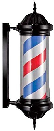 Poste de Barbero modelo flecha luminoso y con rotación - producto de peluquería - bandas rojas blancas azules 23x80 cm