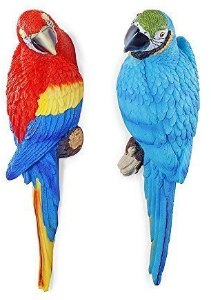 Tango and Rio the Wall Mountable 30cm Realistic Macaw Parrot Bird Garden Ornaments (Multi)
