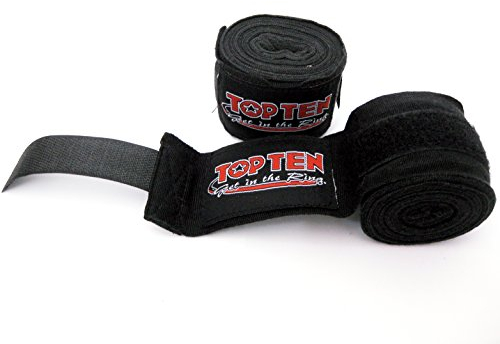 TOP TEN 4,5 m Boxbandagen AIBA Norm 450 cm schwarz Box- Bandagen Wickelbandagen Faustbandagen neu Wickel Faust Hand Handbandagen Black 4,5 Meter Klett Wraps Handwraps elastisch Elastik