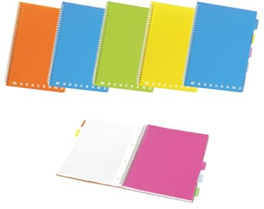 Pigna, Maxi carnet à spirales PPL FLUO, format A4 21x29.7 cm, double couverture Polypropylène, perforé et microperforé, 100 feuilles, papier 80 g/m², intérieur 5M, carrés de 5 mm, 5