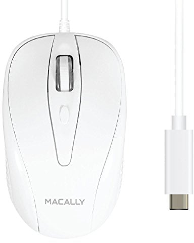 Macally UCTURBO, MacBook Maus USB C, optisch mit Kabel, Mouse für USB-C Notebook und Laptop, weiß / grau