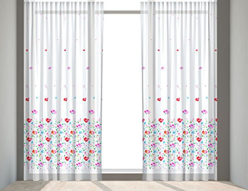 Sun World Gardine nach Maß, “Flower“ Kräuselband Vorhang nach Maß, Gardinen nach Maß (120 x 350 cm/HxB)