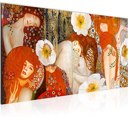 Runa Art Wandbild Collage Gustav Klimt 1 Teilig 100 x 40 cm Modern Bild auf Vlies Leinwand Frau Wohnzimmer Rot 018512a