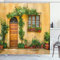 ABAKUHAUS Italien Duschvorhang, Leben in der Stadt in der Toskana, Stoffliches Gewebe Badezimmerdekorationsset mit Haken, 175 x 220 cm, Aprikose Grün Braun