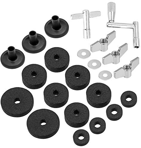 23-Piece Cymbal Accessory Set - Hi-Hat Clutch & Cup Felts, Cymbal Sleeves, Wing Nuts, Washer & Drum Keys (Black)
