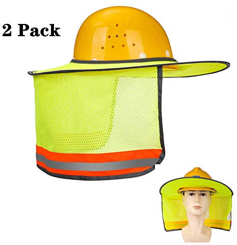 Minleer Parasol para casco duro (paquete de 2), visera completa, malla para el cuello, accesorios para cascos duros, alta visibilidad, reflectante (amarillo)