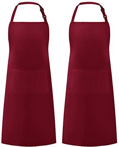 Syntus Paquete de 2 delantales ajustables resistentes a las gotas de agua con 2 bolsillos, delantales de cocina para mujeres, hombres, chefs, Basic Red Dark, 26.8 × 33.1 inch