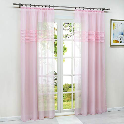 HeichkelL Voile Vorhänge mit Kräuselband Transparente Gardinen dünner Gardinenschal mit Querstreifen 1 Stück Pink B×H 140×245 cm