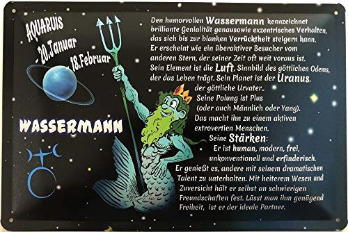 Blechschild 30 x 20 cm Aquaruis 20. Januar - 18. Februar - Sternzeichen Wassermann - Deko7