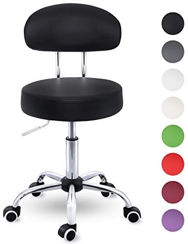 TRESKO® Rollhocker mit Lehne Schwarz | Arbeitshocker höhenverstellbar 47-60 cm | Drehhocker mit Rollen | Bürostuhl Hocker Drehstuhl Kosmetikhocker