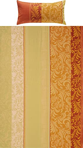 Erwin Müller Flanell Bettwäsche, Bettgarnitur Ranken - Wendekissenbezug, temperaturausgleichend, mit Reißverschluss, wohlig warm - gelb-orange, Größe 135x200 cm (40x80 cm)
