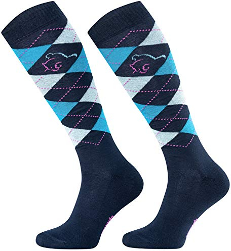 TODO Comodo Karierte Reitsocken STPDJ | Reitstrümpfe Reiter Kniestrümpfe | Baumwolle Socken Damen Herren Kinder (STPDJ - RS27, 35-38)