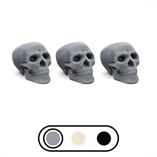 OSKER Mini – Lot de 3 brasero en céramique ignifuge en forme de crâne pour feu de camp, cheminée, foyer | Décoration d'Halloween | Pour feux de gaz, propane ou bois (gris)