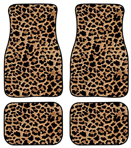 ZFRXIGN Autoteppich, Gepardenmuster, 4-teiliges Set, strapazierfähiger Autoteppich mit Rutschfester Gummi-Unterseite, Allwetterschutz, wildes Leoparden-Tier-Streifen-Design, Autozubehör für Damen und