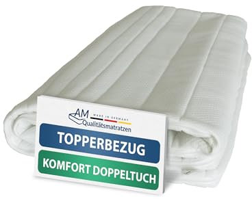 AM Qualitätsmatratzen Topper Bezug 200x190 4-6 cm Kernhöhe - Made in Germany & Oeko-TEX Siegel - Allergiker Topperbezug 200x190cm aus Doppeltuch mit Klimafaser versteppt & 4-seitigem Reißverschluss