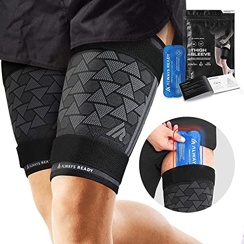 Always Ready, manchon de soutien de compression de cuisse (2 par paquet) avec pack de gel chaud et froid pour ischio-jambiers et quadriceps, hommes et femmes, compression (M)