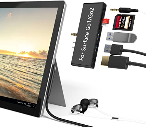 Surface Go/Go 2/Go 3 Dockingstation, 6 in 2 USB C Hub HDMI Adapter, Surface Go mit 4K HDMI, 2 USB 3.0 Ports (5 Gbit/s), 3.5mm Lautsprecher SD/TF Kartenleser für Surface Go1/Go 2 /Go 3
