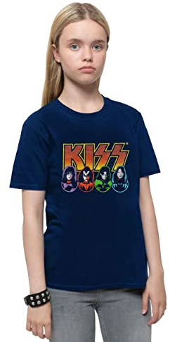 KISS Kids T Shirt Faces and Icons Band Logo Nue offiziell Navy Blau Ages 3-14