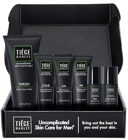 Tiege Hanley Men’s Skin Care System - Level 3 | Mens Anti Aging Routine Product Set: Face Wash, Serum, Day & Night Moisturizer, Exfoliating Scrub & Eye Cream | Tighten & Hydrate Your Best Looking Skin