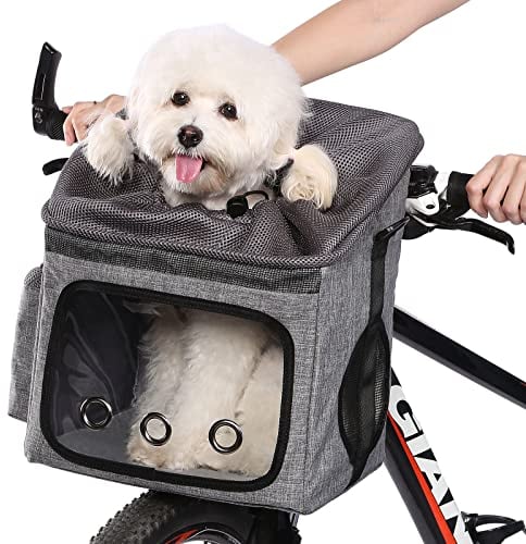 Ownpets Hund Fahrrad Korb Tasche Haustier Tragetasche, Hund Autositz mit Sicherheitsseil, Verstellbarer Schultergurt Tragbare Atmungsaktive Fahrradkorbtasche für Hunde