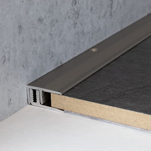 PROVISTON | Abschlussprofil | Aluminium eloxiert | Edelstahloptik | Breite 21 mm | Höhe 7-15 mm | Länge 1000 mm | Gebohrt | Einfassprofil | Einschubprofil | Abschlussleiste | Bodenprofil | 1 Stück